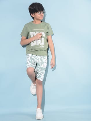 Green Printed 100% Cotton Shorts-5-6Y / Green