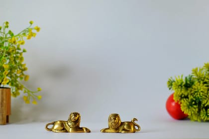 Brass Sitting Lion Sculpture/ Statue (Color - Golden, Size - 2.5H *3L*1B) by Snova Enterprises