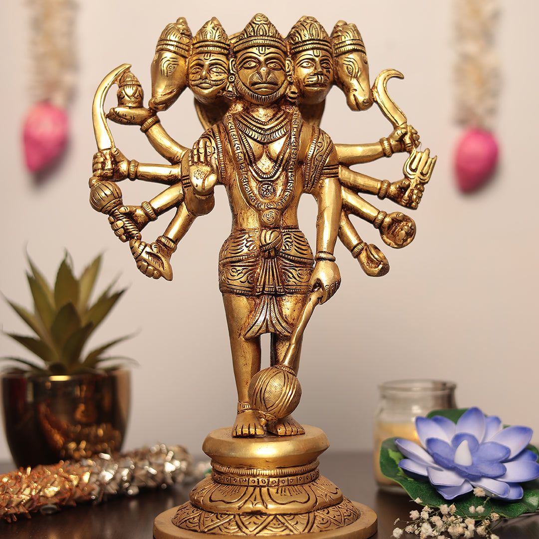 Standing Brass Panchmukhi Hanuman in 12 Inch - Protection From Evil-Spirituality