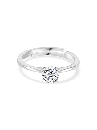 1 Carat Single Solitaire Adjustable Silver Ring For Women-Adjustable