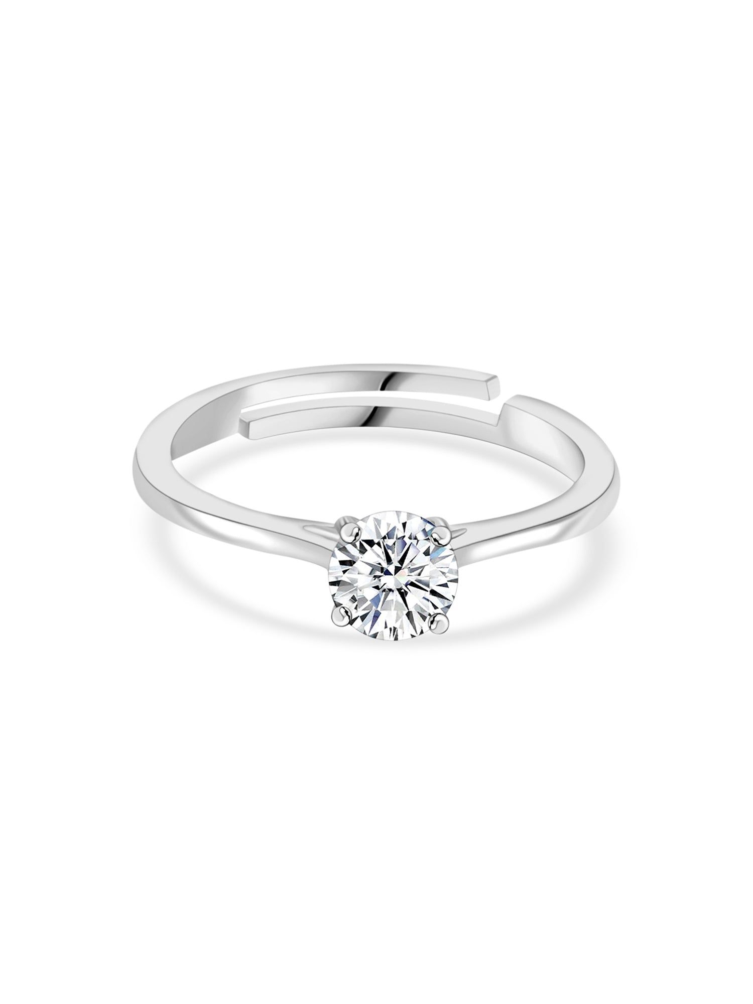 1 Carat Single Solitaire Adjustable Silver Ring For Women-Adjustable