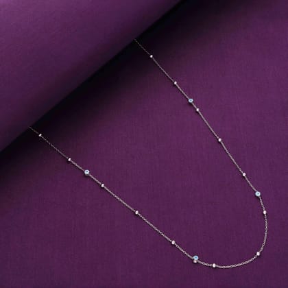 Evil Eye & Silver Beads Long Silver Chain Necklace-Light Blue (Enamel) / Silver