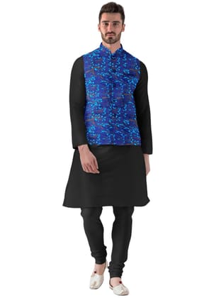 Mens Jacquard Printed Full Sleeve Waistcoat Size 38 (Blue)