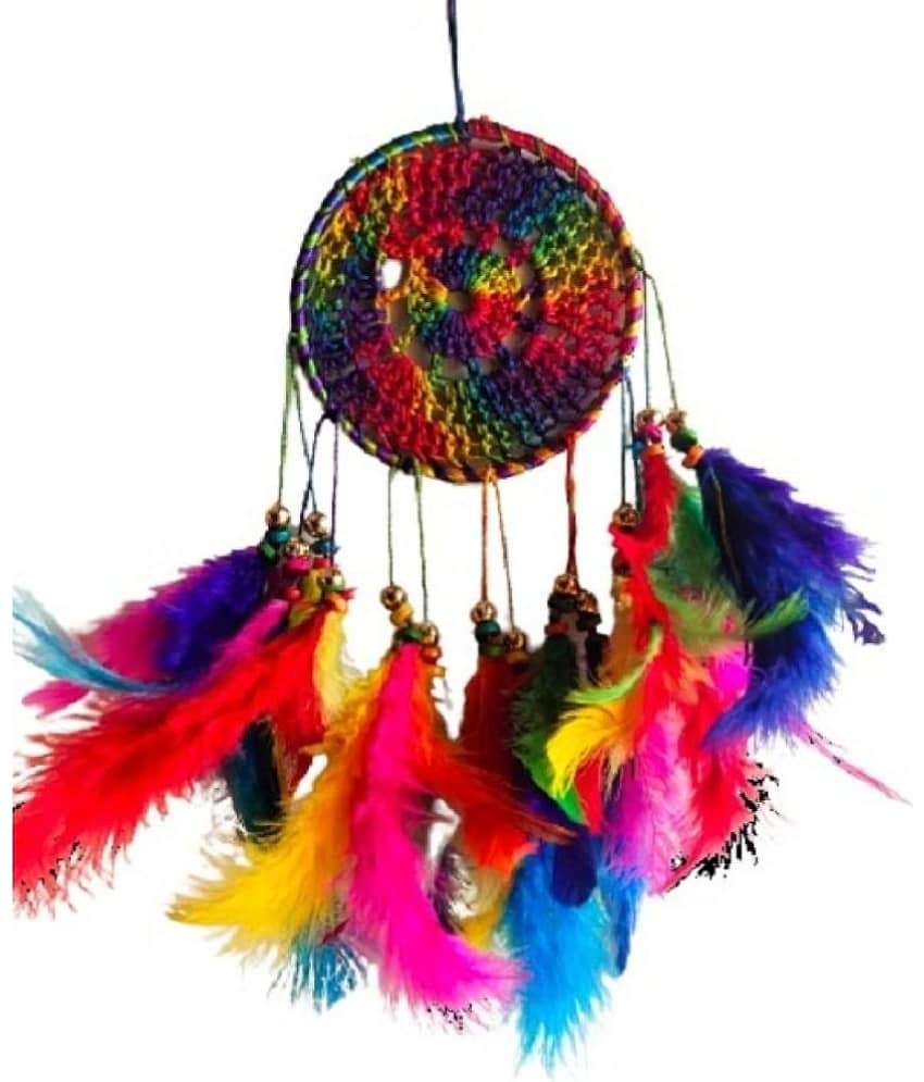 Lucky Traders - Multicolor Feather Dream Catcher - Pack of 1 ( 24 X 11 cms )