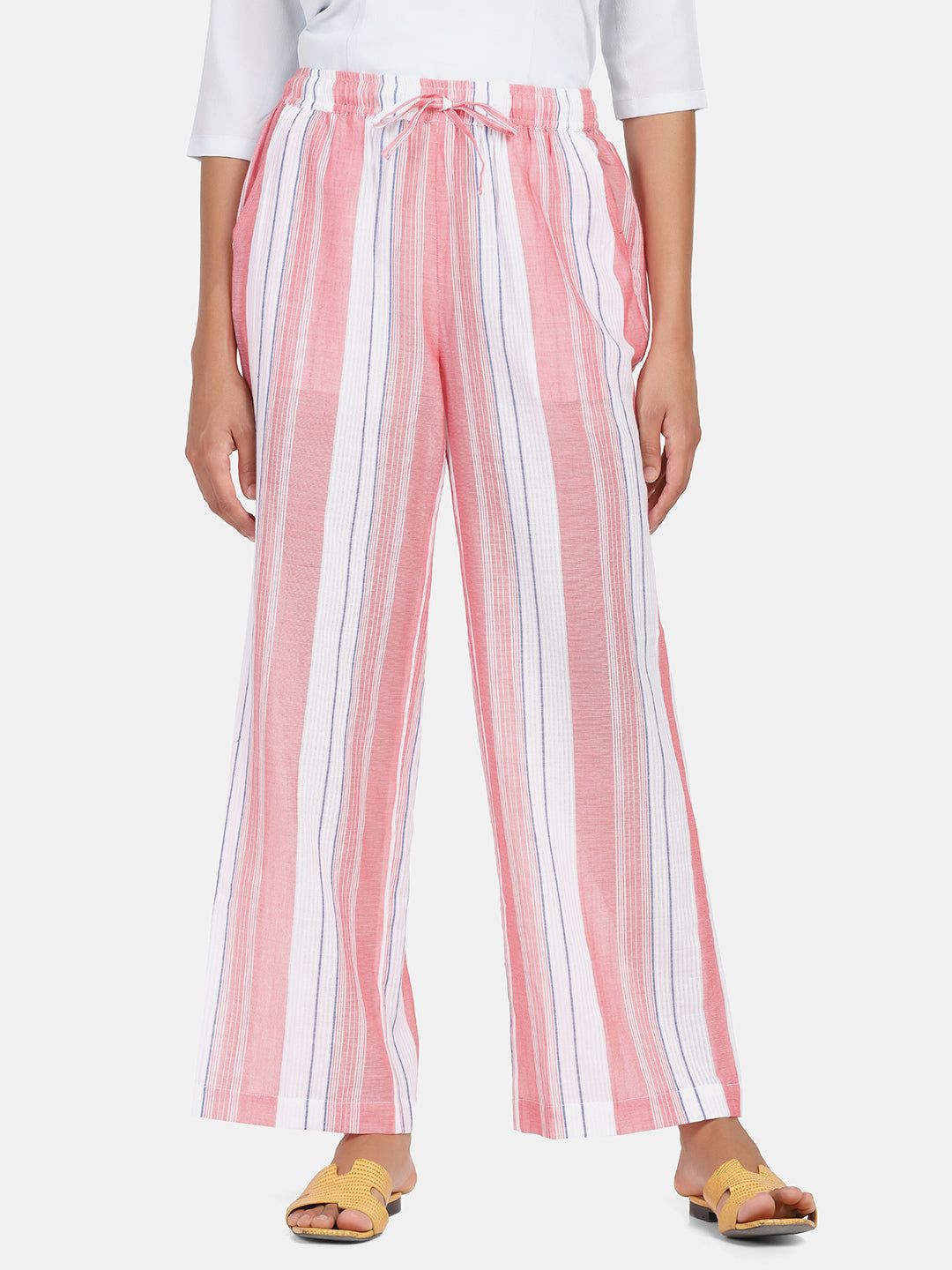 Striped Cotton Pyjama - Peach-2XL