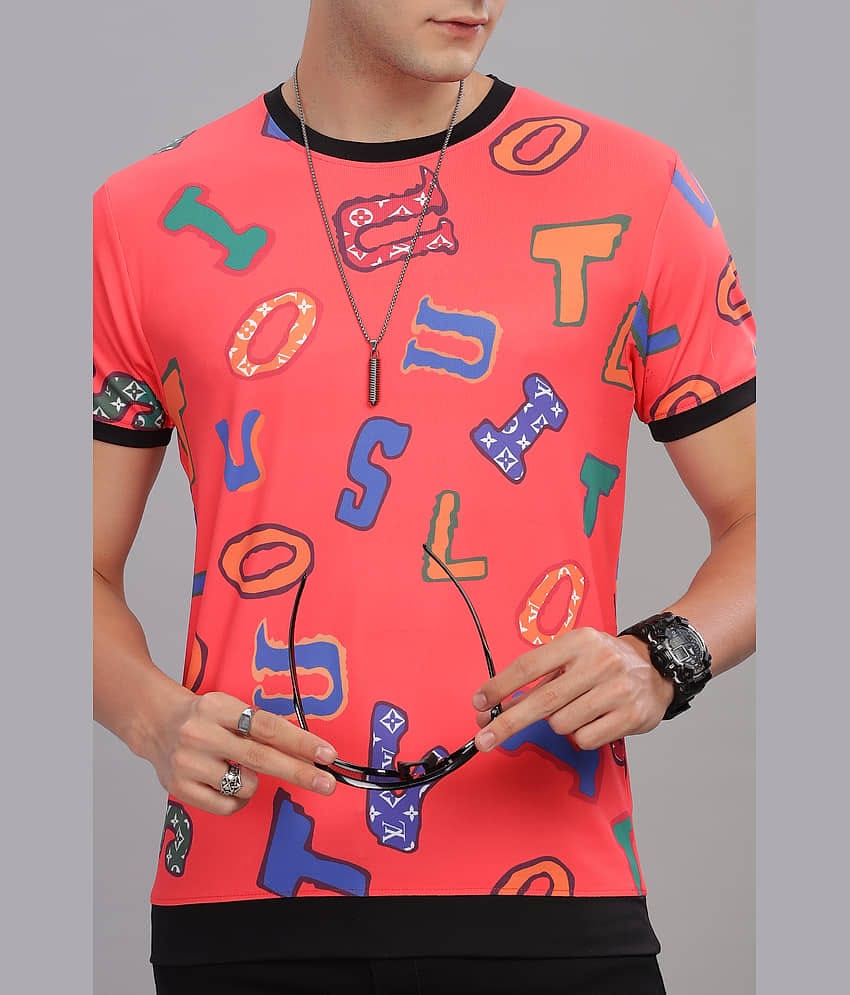 FABRIPPLE Polyester Regular Fit Printed Half Sleeves Men's Round T-Shirt - Multicolor ( Pack of 1 )