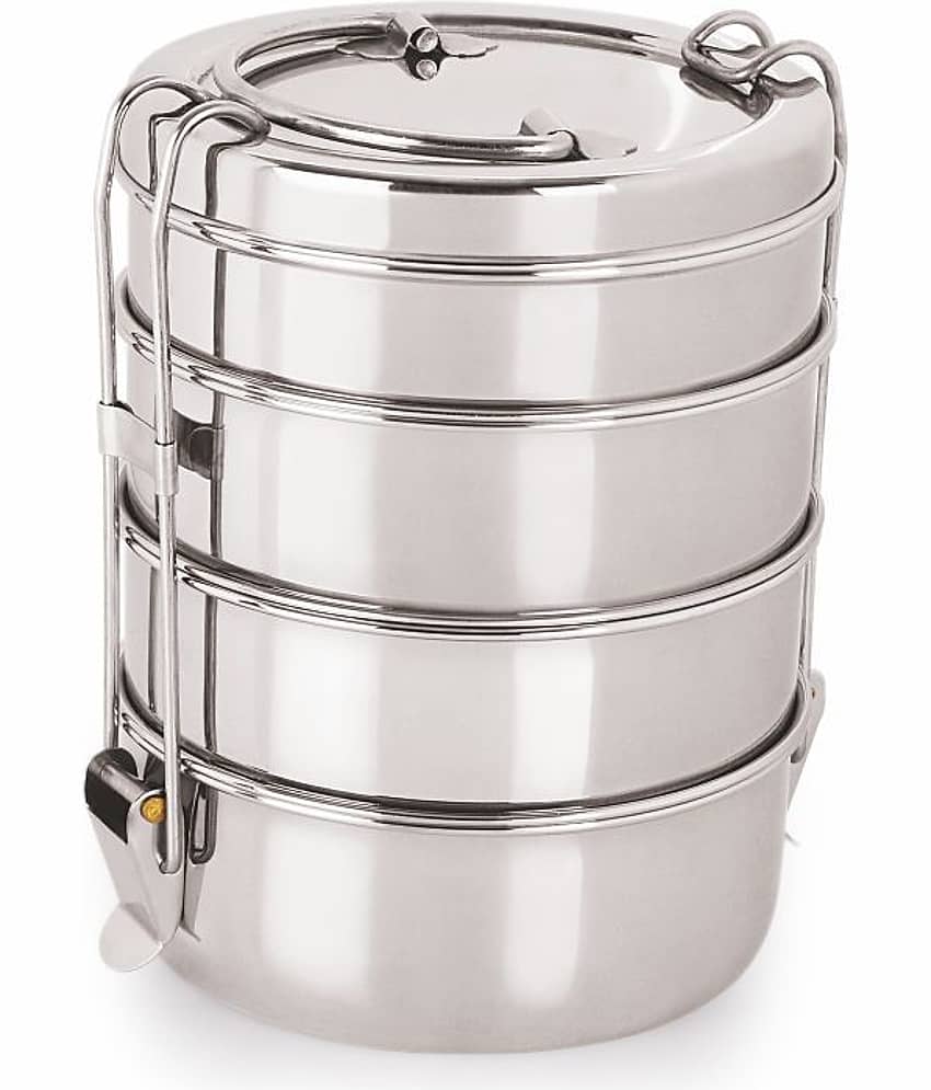 Neelam Stainless Steel Four Compartment Tiffin Box with Lid, Silver- 2800 ml