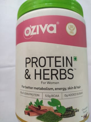Oziva Protein & herbs For women For better metabolism, energy, skin & hair 23 clean protein 5.5g bcaa Og added sugar 
