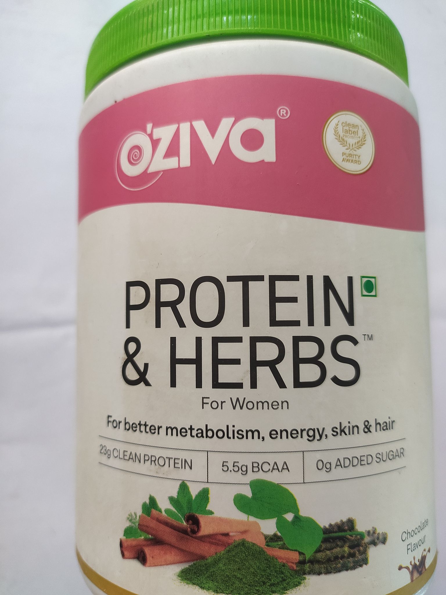 Oziva Protein & herbs For women For better metabolism, energy, skin & hair 23 clean protein 5.5g bcaa Og added sugar 