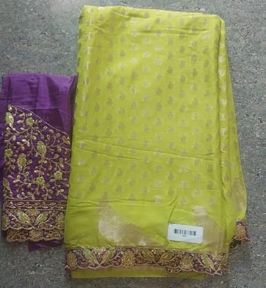 KEERTHANA TRENDS Elegant Light Green and Violet Ikat Banaras Pattu Saree