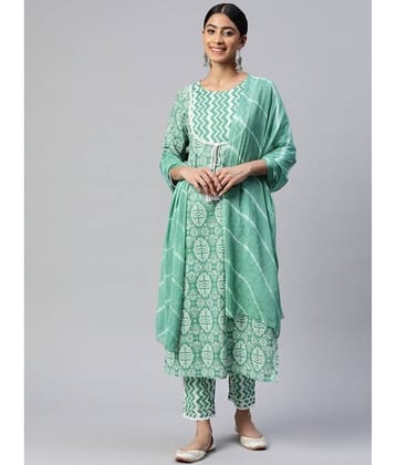 Vbuyz - Sea Green Straight Cotton Women's Stitched Salwar Suit ( Pack of 1 )