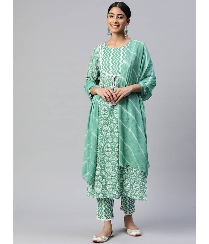 Vbuyz - Sea Green Straight Cotton Women's Stitched Salwar Suit ( Pack of 1 )