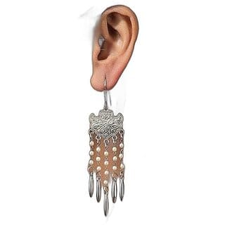 LOOK AND ADORN German Silver Dangle Pearl Earring, White and Silver, Handmade