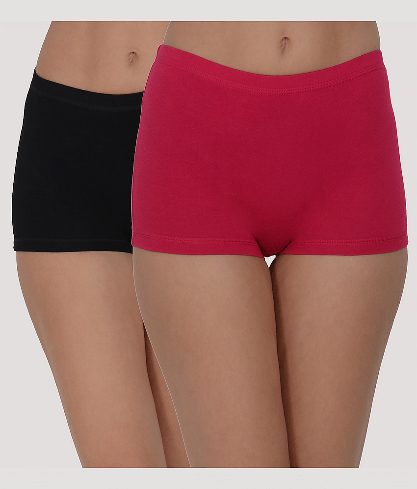 Leading Lady Pack of 2 Cotton Solid Women's Boy Shorts ( Maroon )