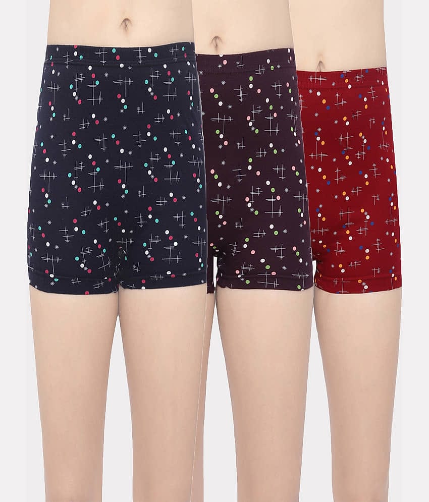 In Shape Lingerie - Multi Color Cotton Printed Women's Boy Shorts ( Pack of 3 )