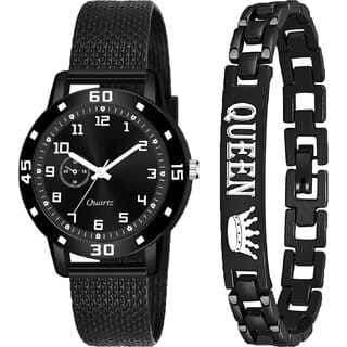 Bolun Av Cash RR Black Pu With Heart Bracelet Analog Women and Girls WatchCvvm387