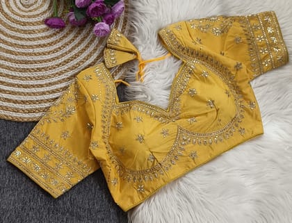 Heavy Bridal Jodha Work Blouse-Yellow