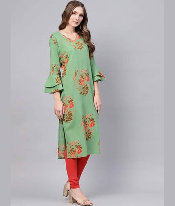 Vaamsi Cotton Printed Straight Women's Kurti - Green ( Pack of 1 )
