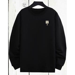 Fashlook Solid Round Neck Wool Blend Casual Black Full Sleeve T-Shirt For Mens