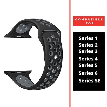 Black Grey Dotted Silicone Strap For Apple Watch Series 4 (42mm/44mm/45mm/46mm/49mm)