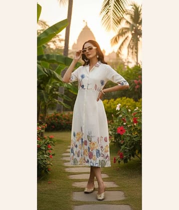 Flavia Creation Women Cotton A-line Dress ( White )