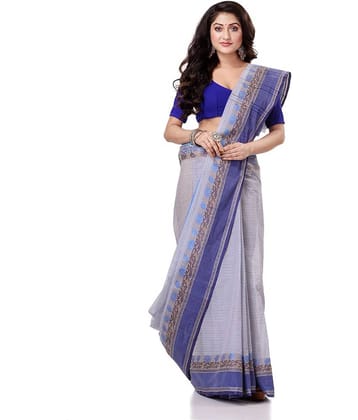 Desh Bidesh Cotton Self Design Saree Without Blouse Piece ( Blue )