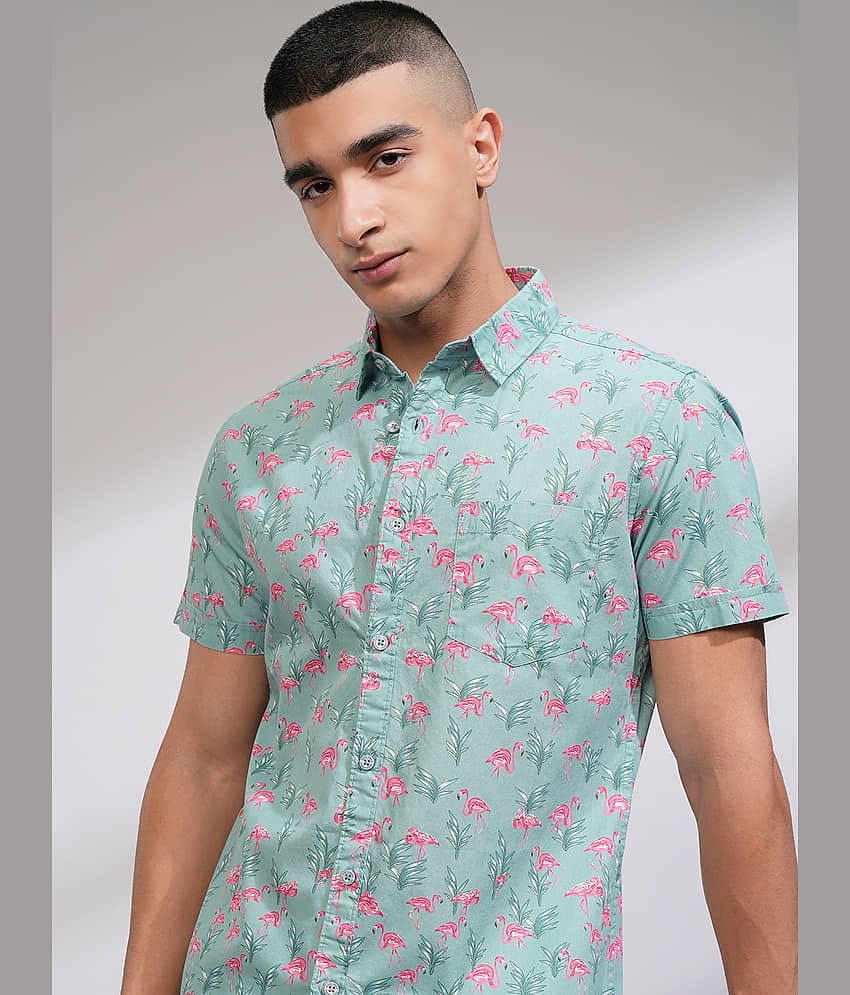 Highlander 100% Cotton Slim Fit Printed Half Sleeves Men's Casual Shirt - Multicolor ( Pack of 1 )