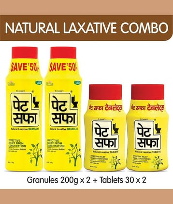 Pet Saffa Natural Laxative Granules 200Gm (Pack of 2) + 30 Tablets (Pack of 2) Combo Pack (Helpful In Constipation, Gas, Acidity, Kabz), Ayurvedic Medicine