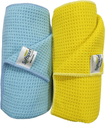 SOFTSPUN Microfiber Drying Cloth, 40x40 Cms, 2 Piece Waffle Weave Towel Set, 400 GSM, (Multi-Colour) Super Absorbent Lint & Streak-Free Cloth Cleans and Polishes for Car Window/Glass Office & Home.