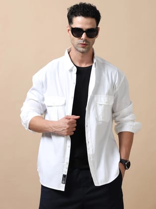 Premium Men Shirt, Relaxed Fit, Pure Cotton, Full Sleeve, Solid, White-S / White