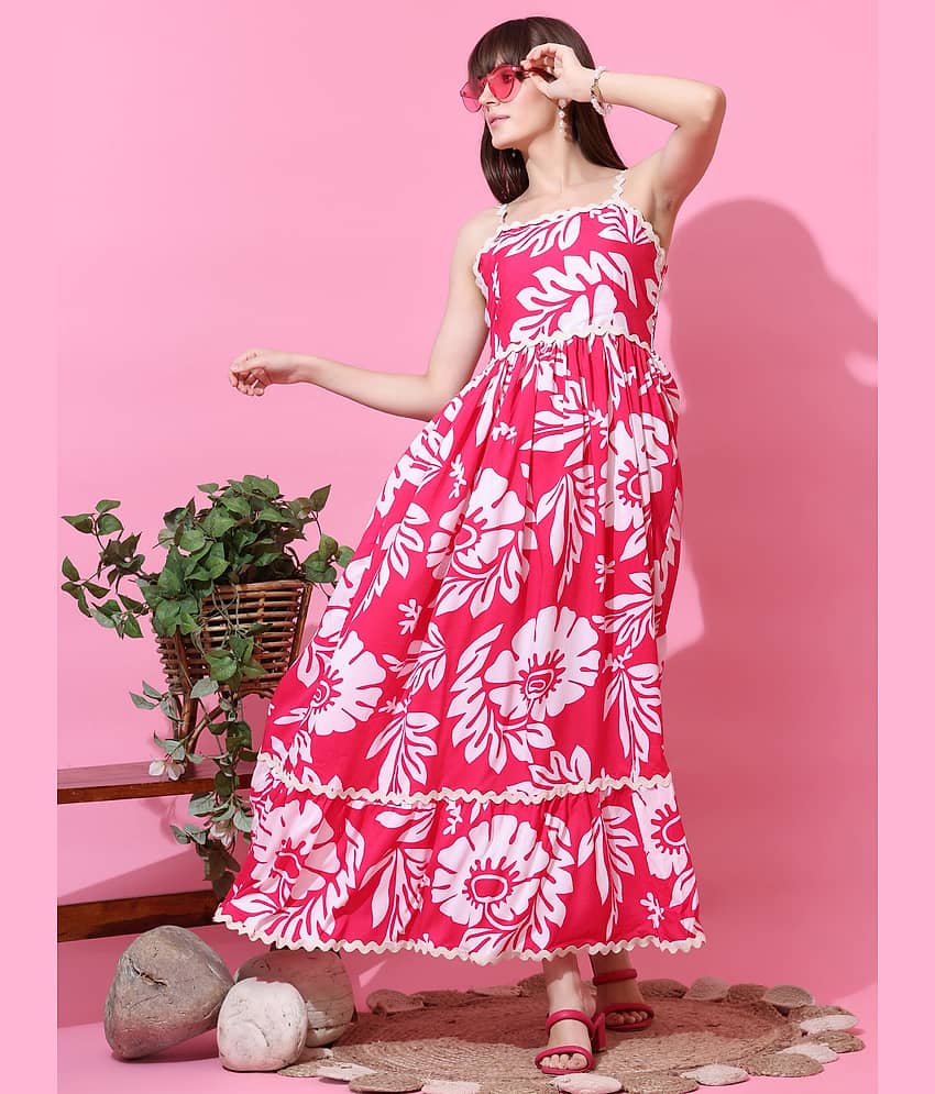 Sheetal associates Women Crepe Printed Fit & Flare Dress ( Pink )