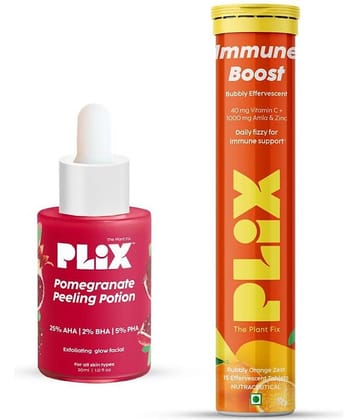 Plix Pomegranate Peeling Potion Serum& Vitamin C Effervescent 15 Immune Booster Tablets(Pack of 2)