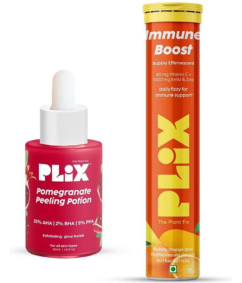 Plix Pomegranate Peeling Potion Serum& Vitamin C Effervescent 15 Immune Booster Tablets(Pack of 2)