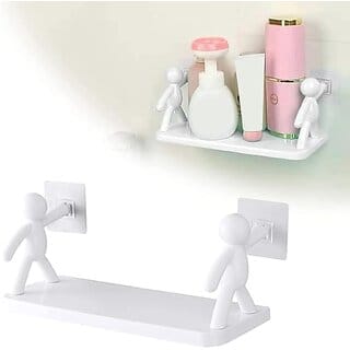 PASSION Wall Mounted Plastic Bathroom Shelf/Wall Shelf/Wall Mounted Shelf/Self Adhesive Shelf with 2 Self Adhesive Stickers (White)