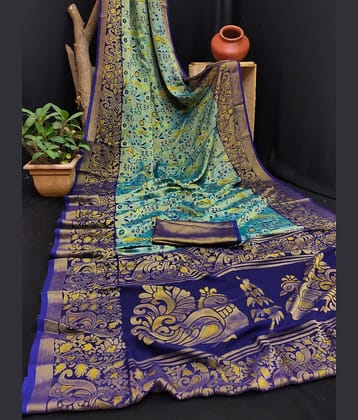 Kanooda Prints Brasso Printed Saree With Unstitched Blouse Piece ( Multicolor )