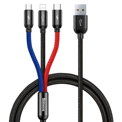 Baseus Three Primary Colors 3-in-1 Cable USB for M+L+T 3.5A 0.3M/1.2M Black CAMLT-BSY01-1.2m