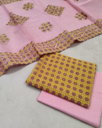Culture Charm Pink Ajrakh Cotton Suit Applique Dupatta