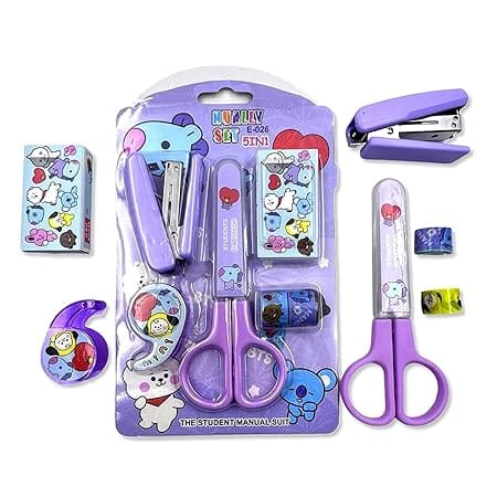 Kawaii Cartoon Stationery Set Mini Stapler Scissor and Washi Tape Combo Mix Colors for Office and School