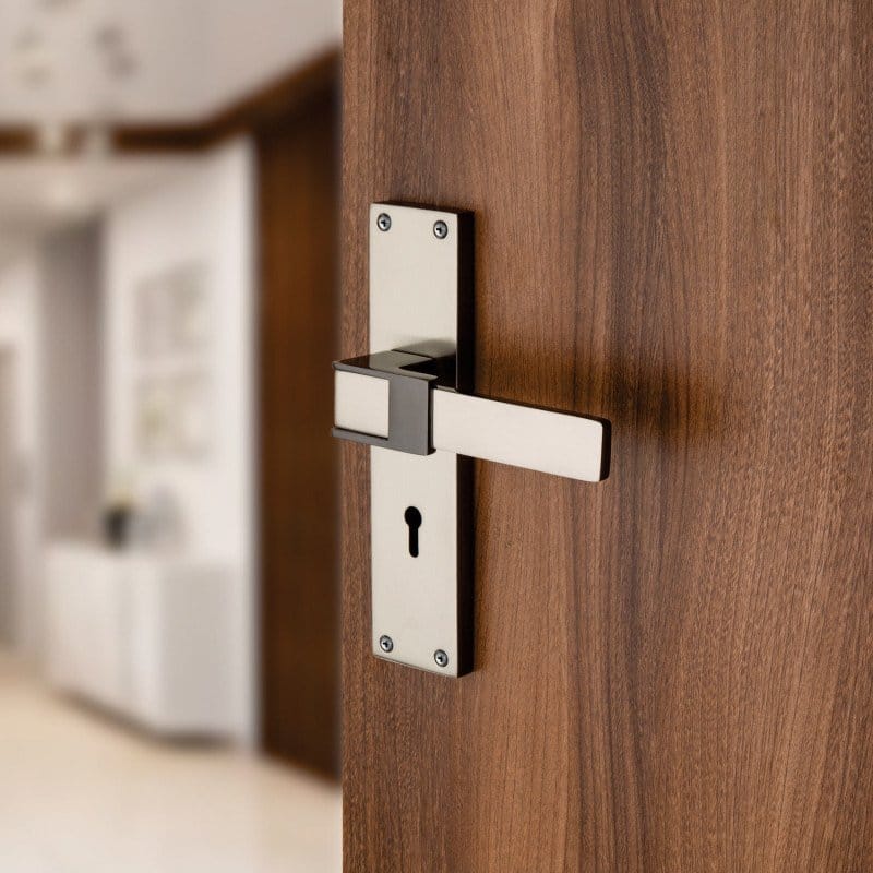 BUCKLER Zinc Alloy-4108-Black Silver 8 Inch Mortise Handle set-70MM Double Turn Bullet Lock (Silver, Black)