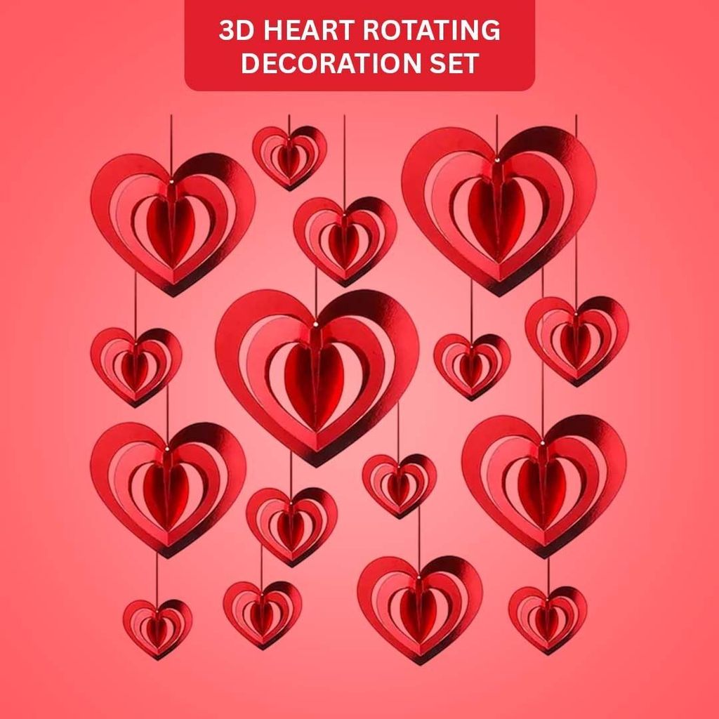 3D Heart Rotating Decoration Set - 16PC - Party and Festive Needs | Buy online on ZillyBuy