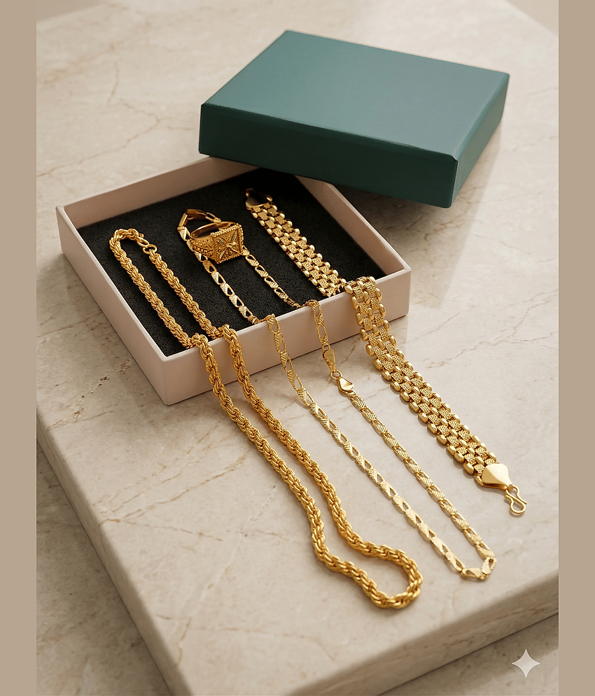 Fadiso Fashion Gold Plated Chains Combo ( Set of 4 )
