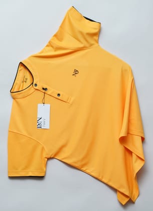 Yellow | Solid Henley Neck | Polo T-Shirt-M