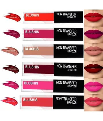 Blushis Super Stay Matte Liquid Lipstick Combo - Pack of 6 (Multicolour, 4 ml each)