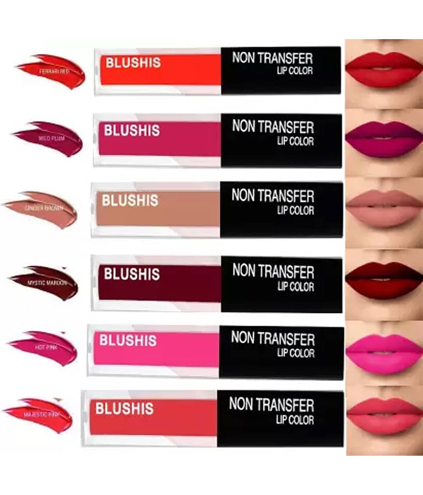 Blushis Super Stay Matte Liquid Lipstick Combo - Pack of 6 (Multicolour, 4 ml each)