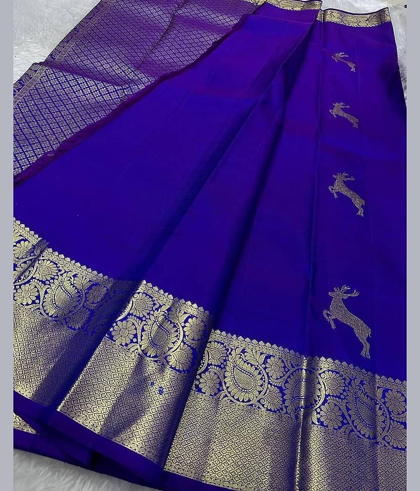 fab woven Art Silk Woven Design Kanjeevaram Sarees With Unstitched Blouse Piece ( Purple )