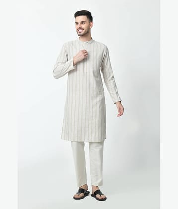 AMBI Cotton Blend Striped Regular Kurta For Men ( Beige )