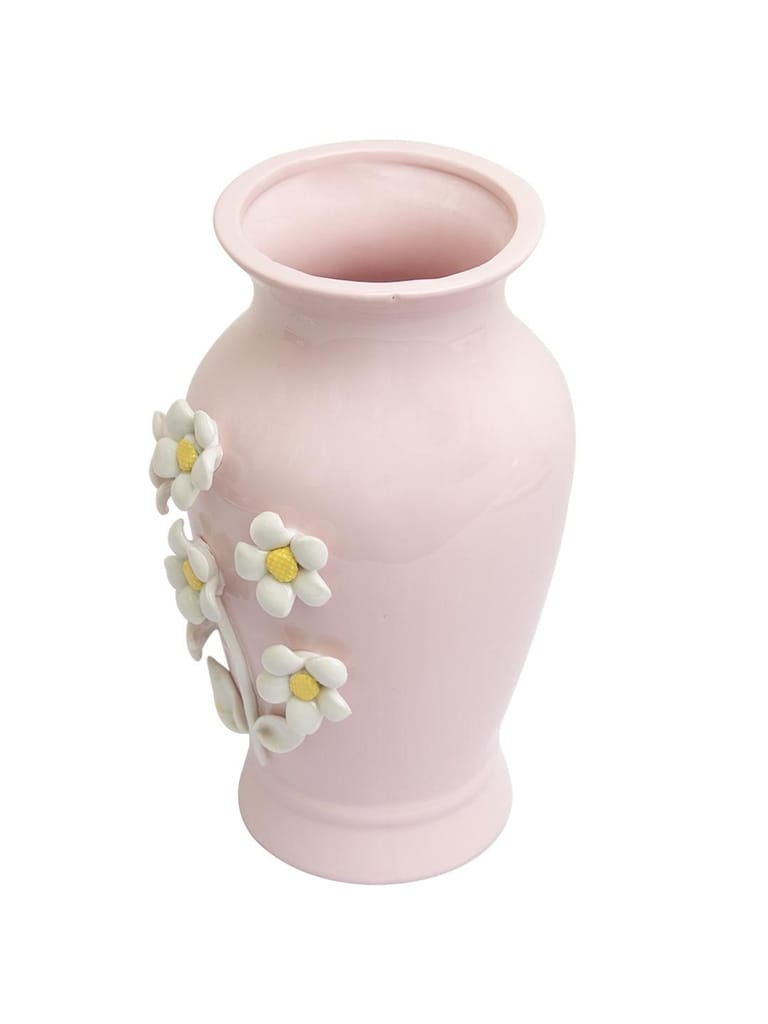 Pear Shape Pink Ceramic Vase with Lily Flowers