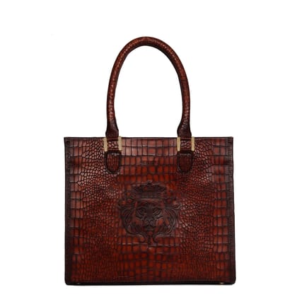Smokey Finish Medium Hand Bag In Deep Cut Cognac Leather-Medium