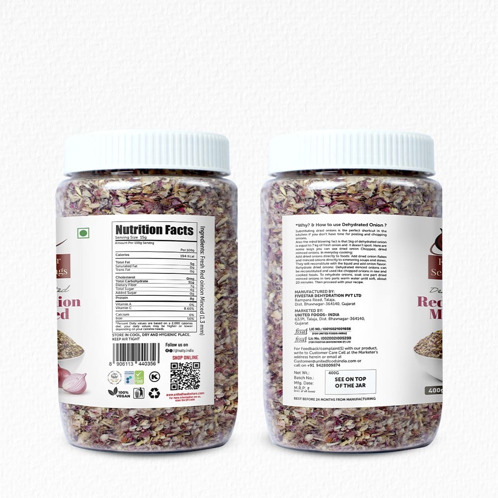Fivestar Seasoning Red Onion Chopped 400g, 100% Natural, No Preservatives, Rich in Iron, Easy to Cook, 0% Trans-Fat Seasoning 