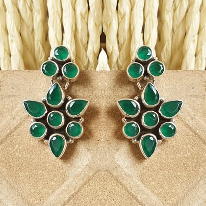 925 Silver Exclusive Green Stud With Green Flower Hanging